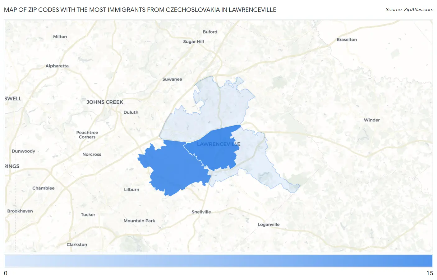 Zip Codes with the Most Immigrants from Czechoslovakia in Lawrenceville Map