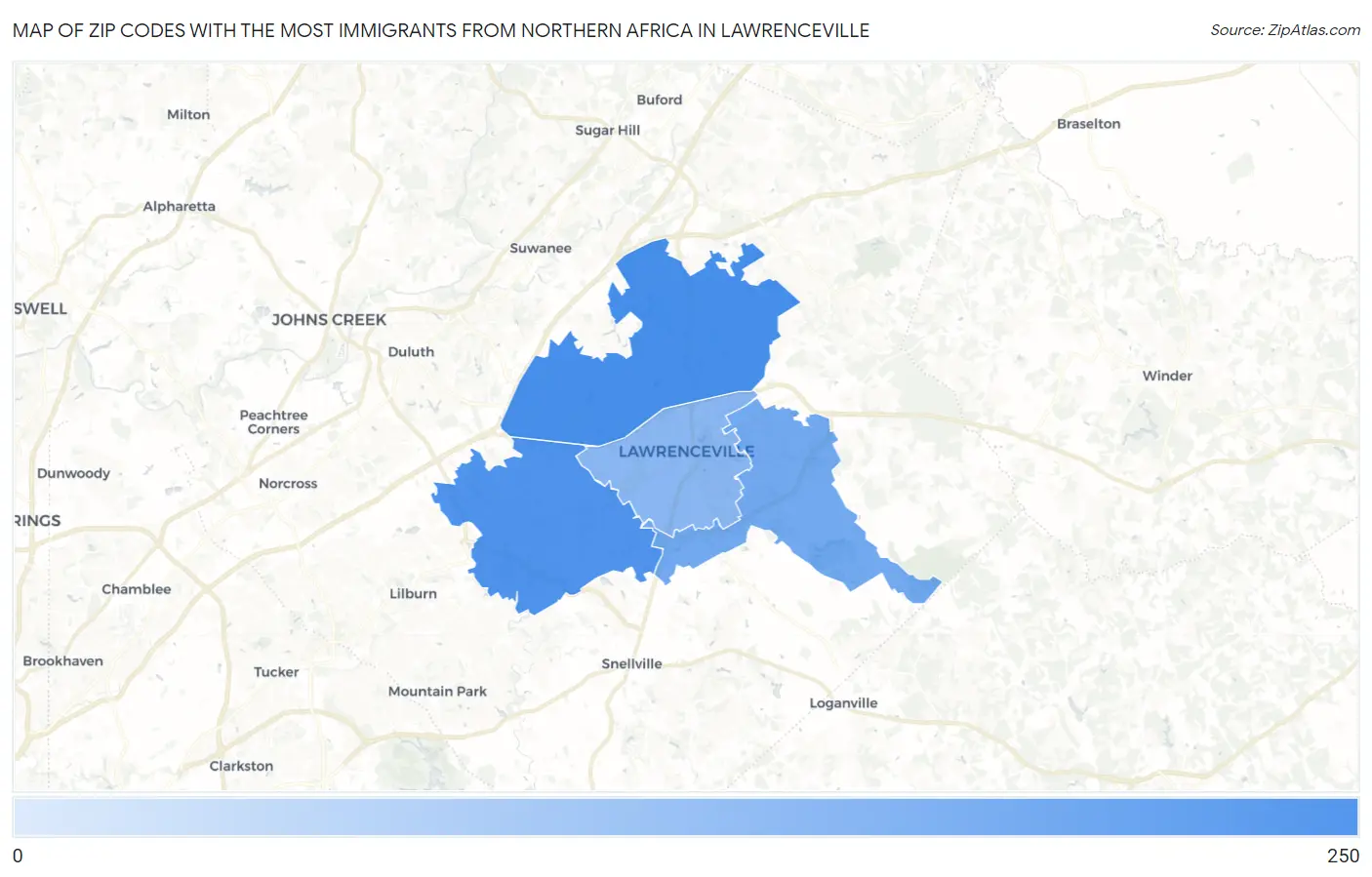 Zip Codes with the Most Immigrants from Northern Africa in Lawrenceville Map
