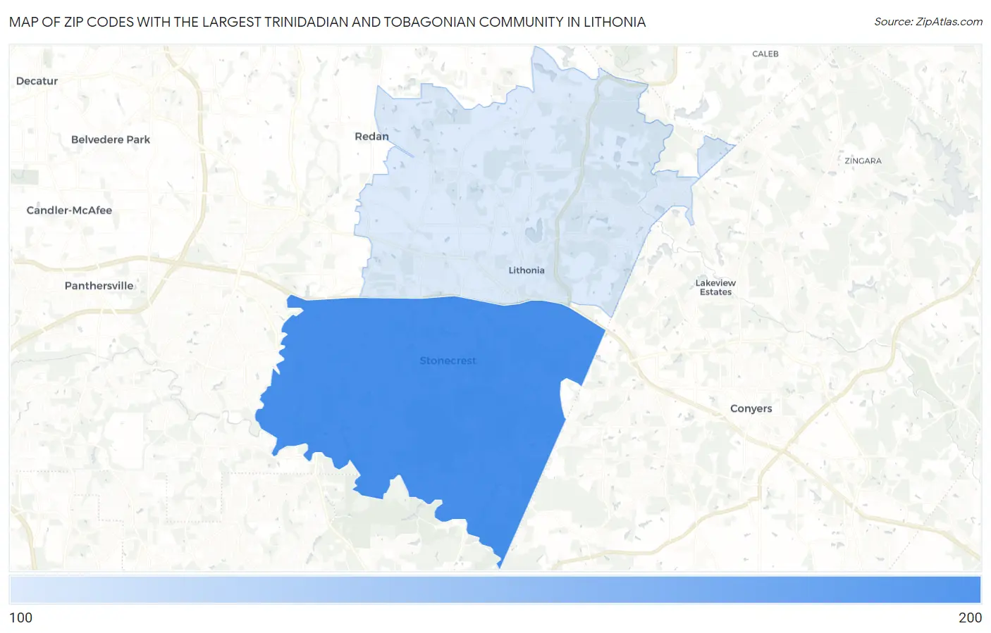 Zip Codes with the Largest Trinidadian and Tobagonian Community in Lithonia Map