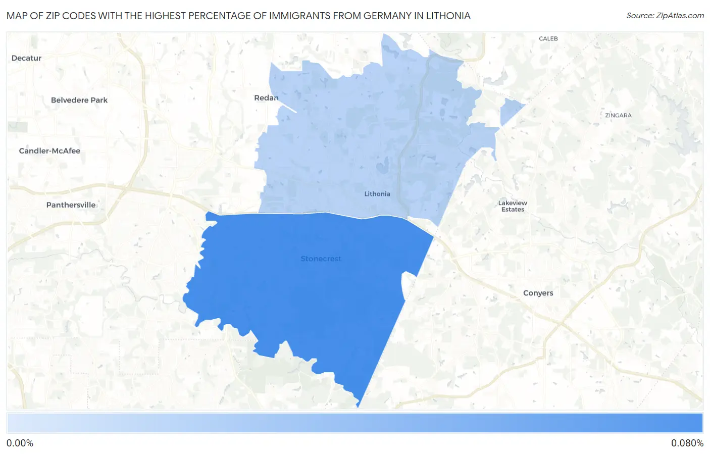 Zip Codes with the Highest Percentage of Immigrants from Germany in Lithonia Map