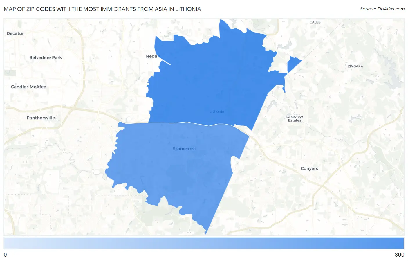Zip Codes with the Most Immigrants from Asia in Lithonia Map