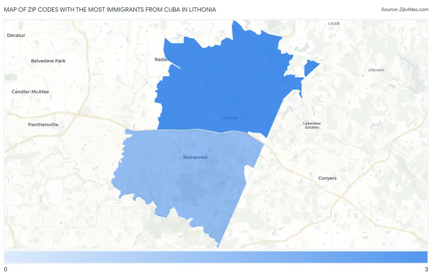 Zip Codes with the Most Immigrants from Cuba in Lithonia Map