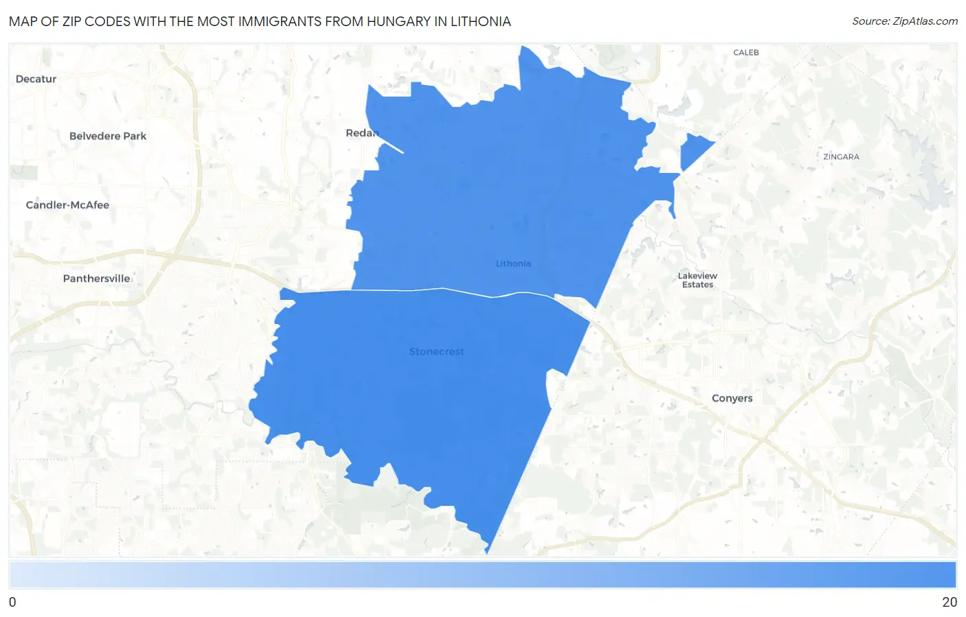 Zip Codes with the Most Immigrants from Hungary in Lithonia Map