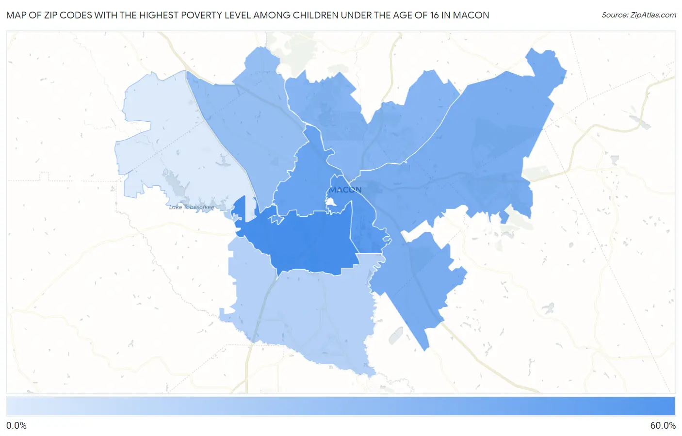 Zip Codes with the Highest Poverty Level Among Children Under the Age of 16 in Macon Map
