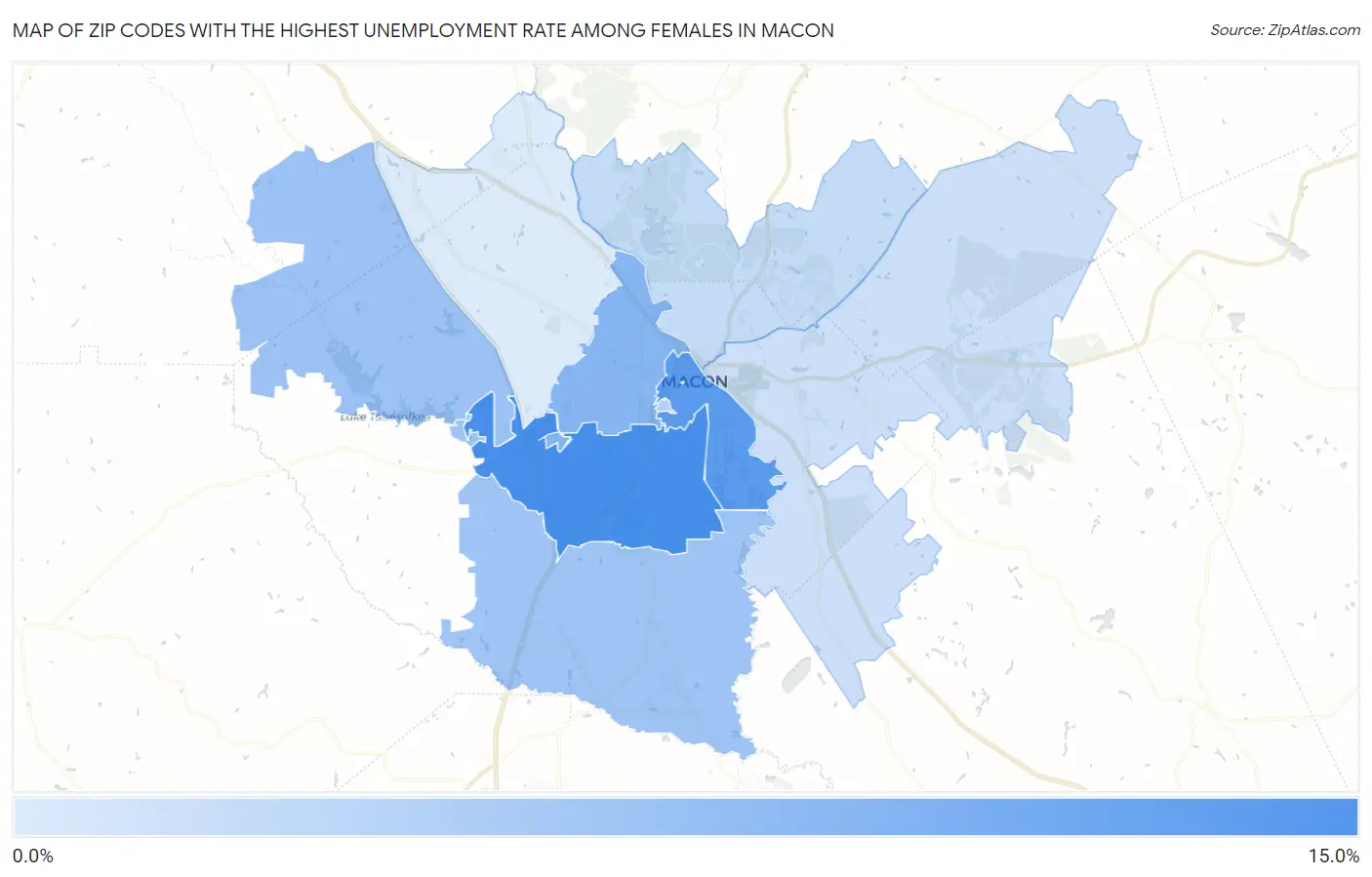Zip Codes with the Highest Unemployment Rate Among Females in Macon Map
