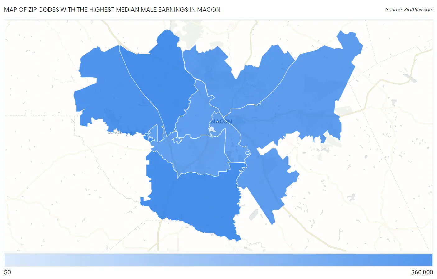 Zip Codes with the Highest Median Male Earnings in Macon Map