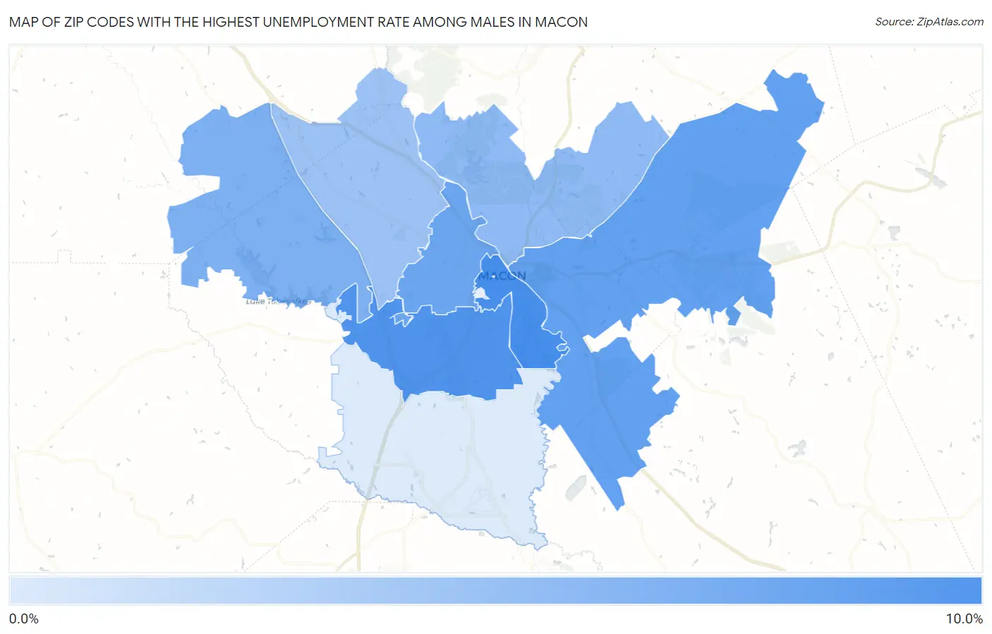 Zip Codes with the Highest Unemployment Rate Among Males in Macon Map