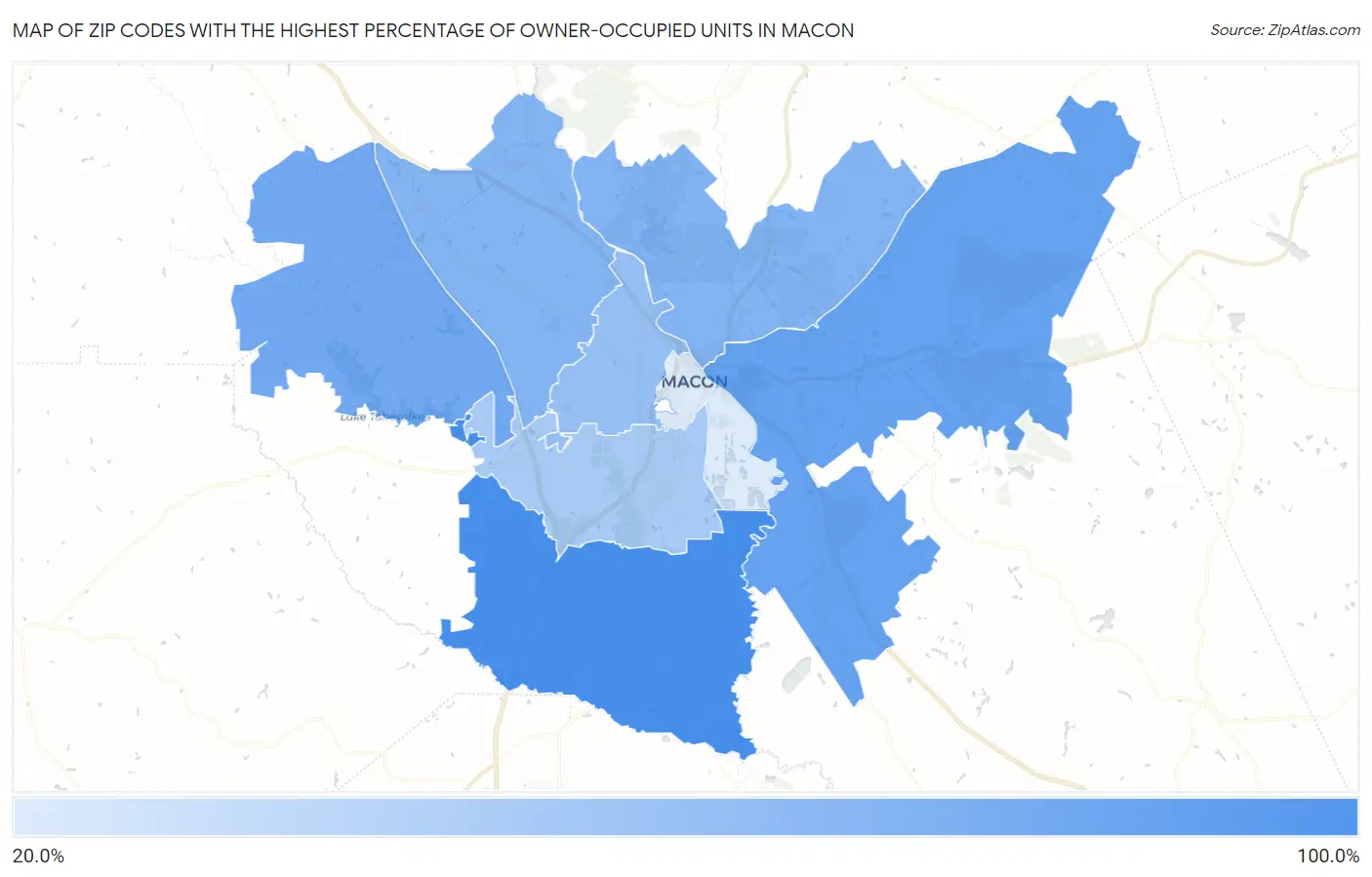 Zip Codes with the Highest Percentage of Owner-Occupied Units in Macon Map
