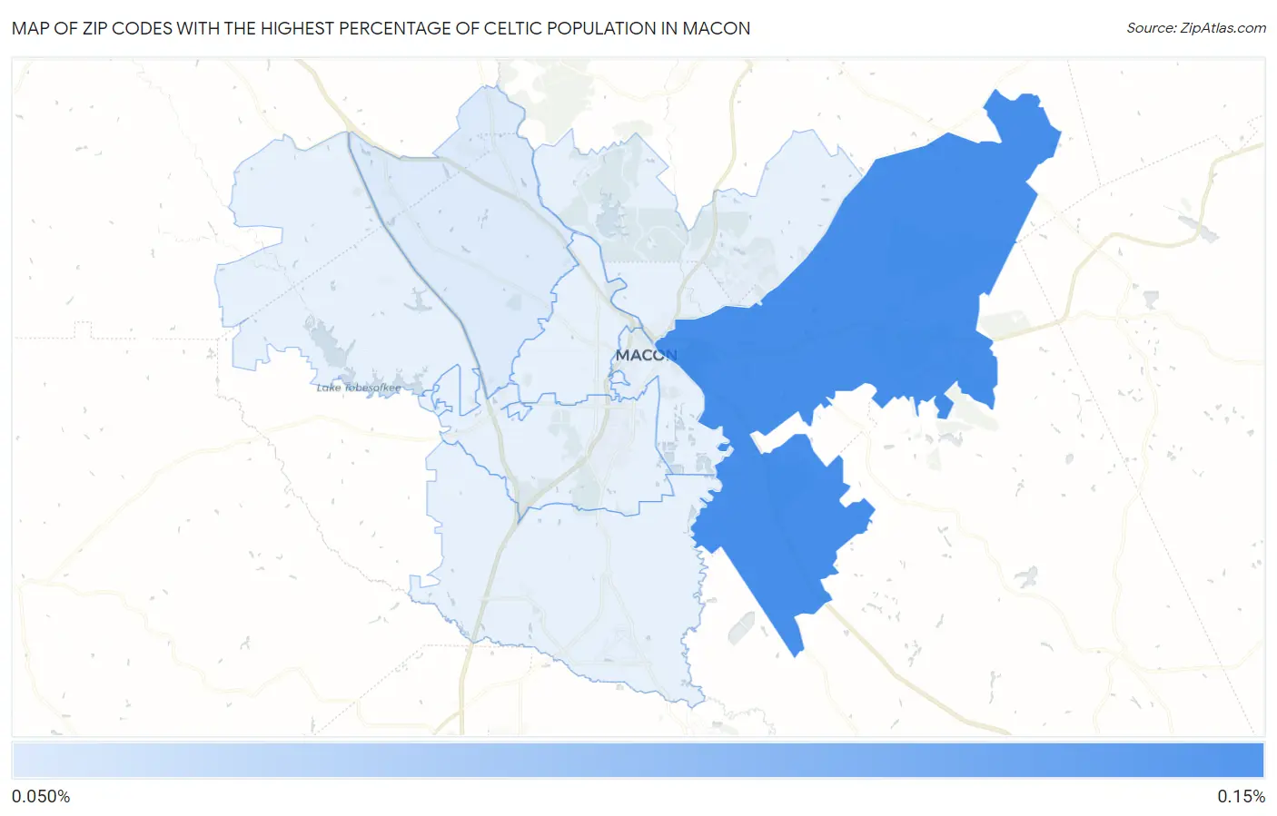 Zip Codes with the Highest Percentage of Celtic Population in Macon Map