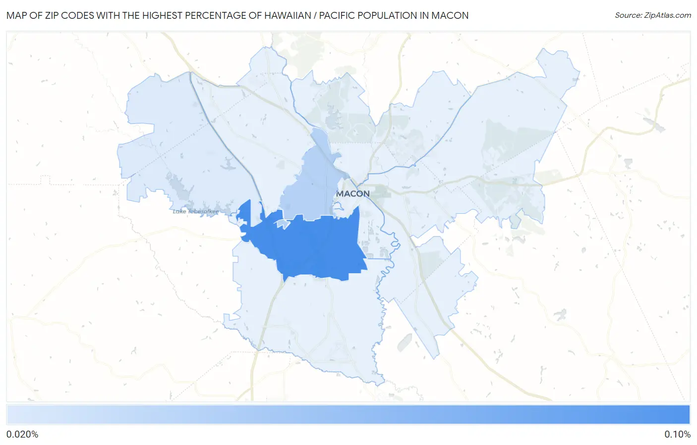 Zip Codes with the Highest Percentage of Hawaiian / Pacific Population in Macon Map