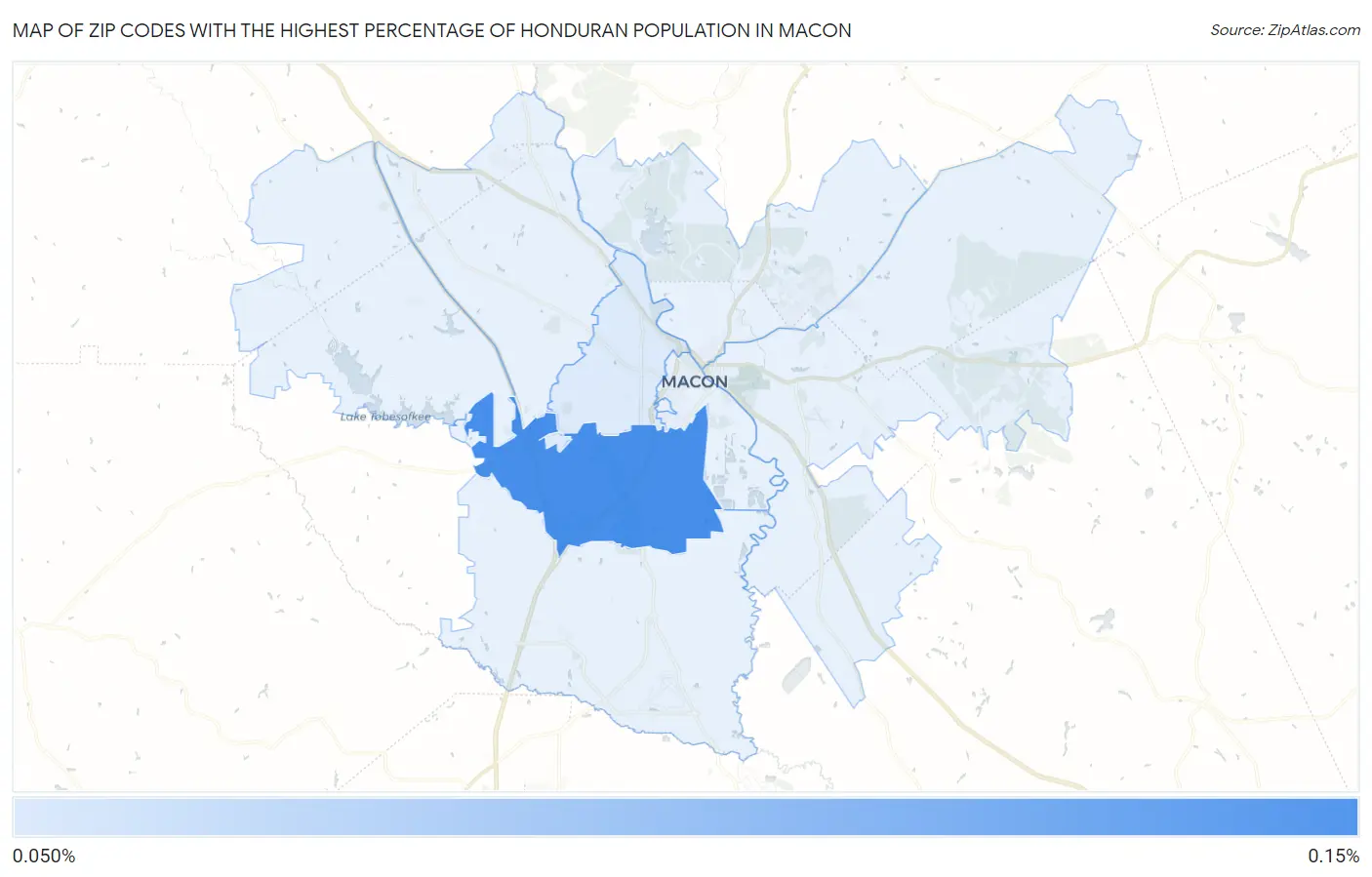 Zip Codes with the Highest Percentage of Honduran Population in Macon Map