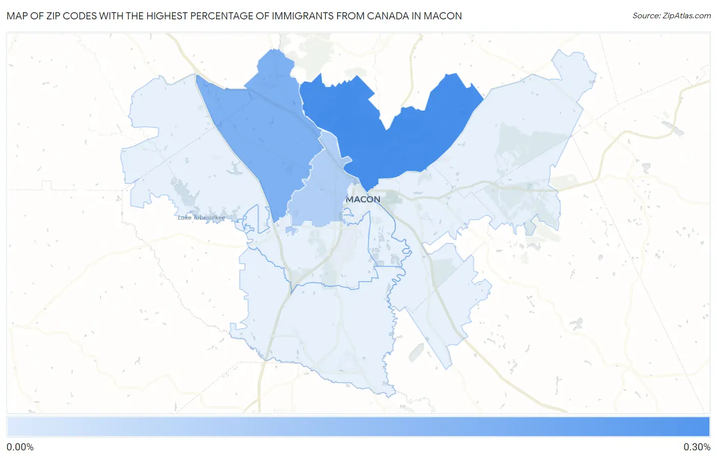 Zip Codes with the Highest Percentage of Immigrants from Canada in Macon Map