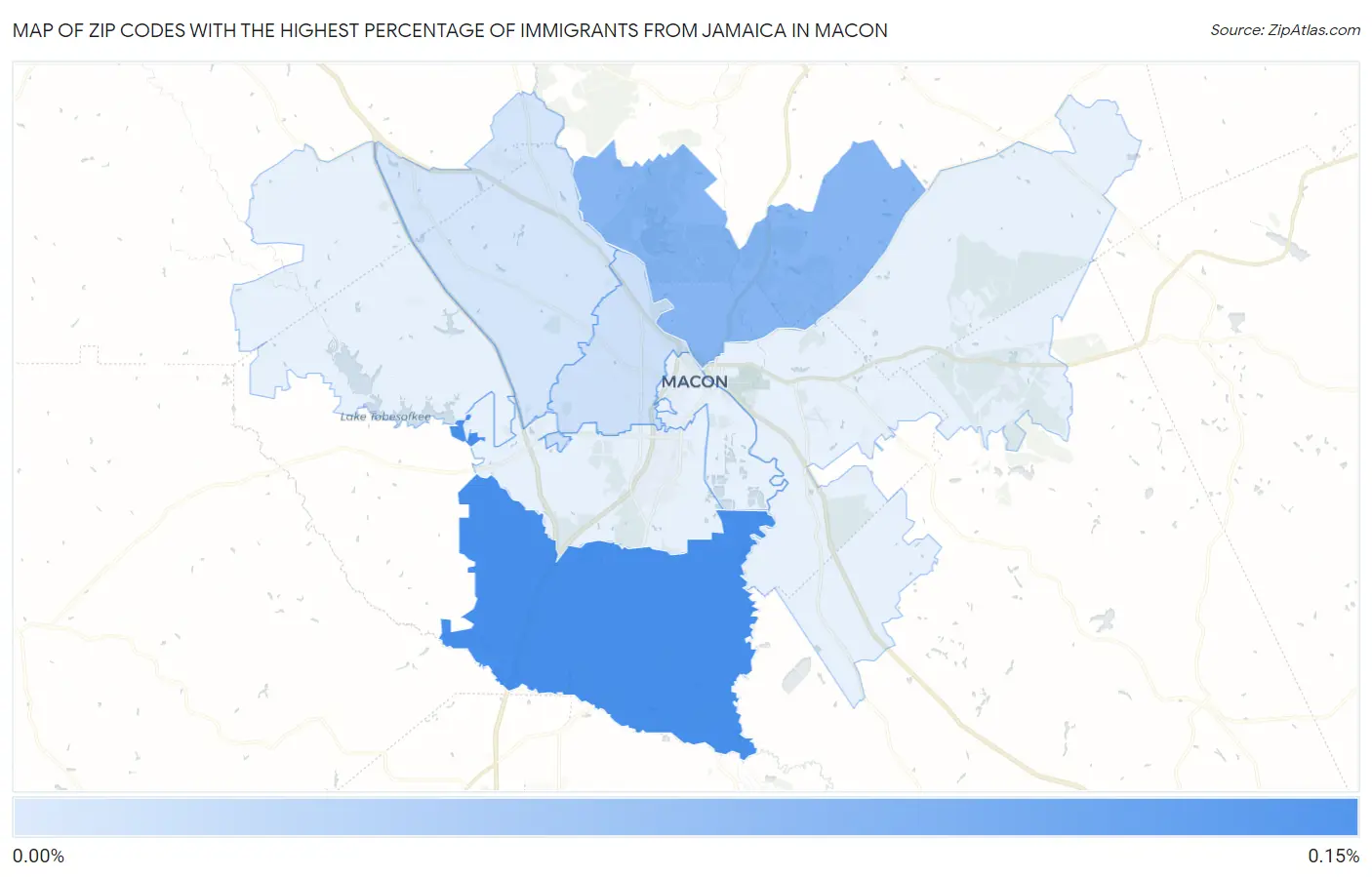 Zip Codes with the Highest Percentage of Immigrants from Jamaica in Macon Map