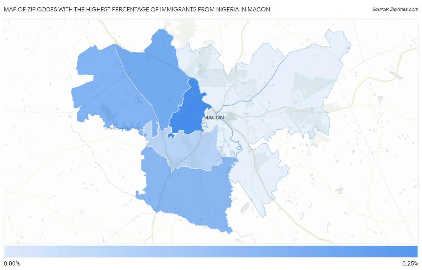 Zip Codes with the Highest Percentage of Immigrants from Nigeria in Macon Map