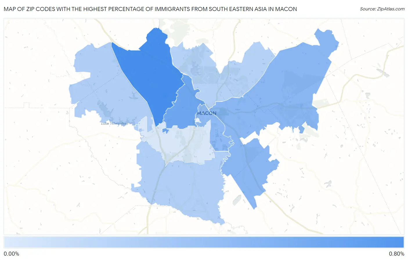 Zip Codes with the Highest Percentage of Immigrants from South Eastern Asia in Macon Map