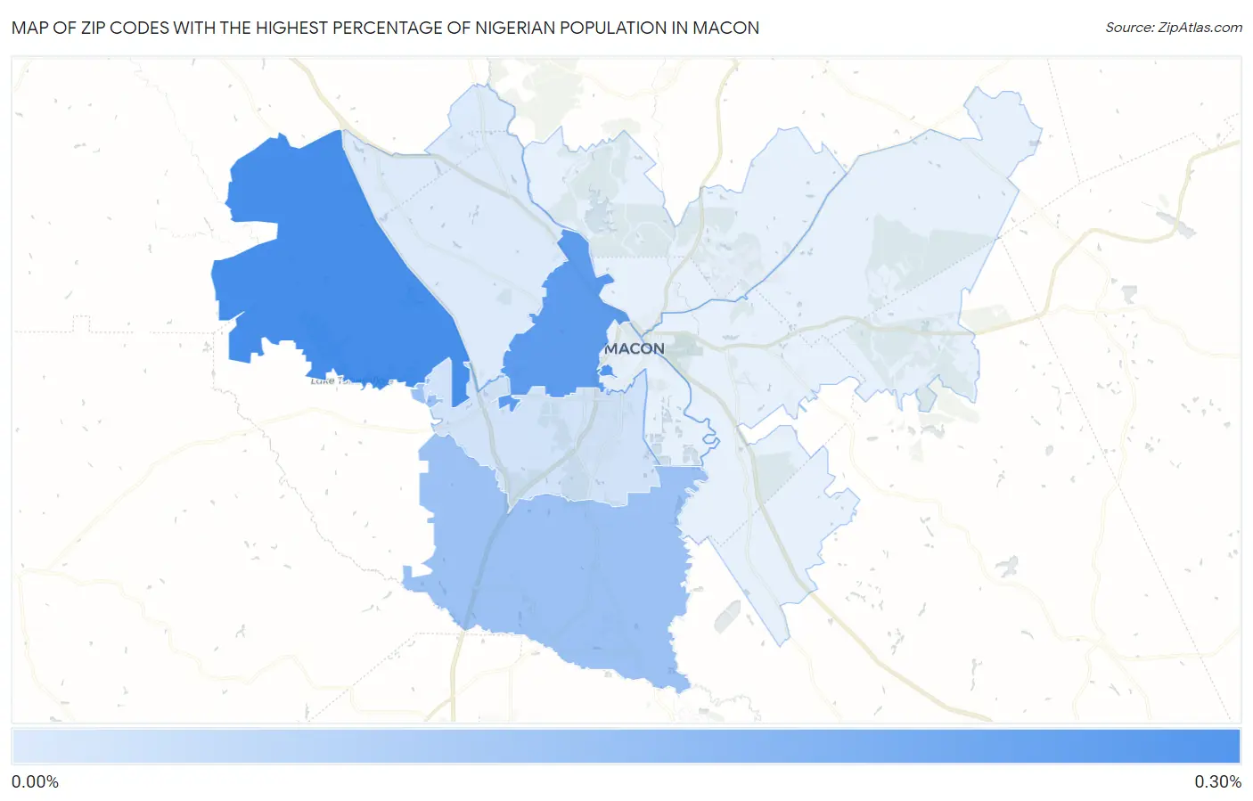 Zip Codes with the Highest Percentage of Nigerian Population in Macon Map