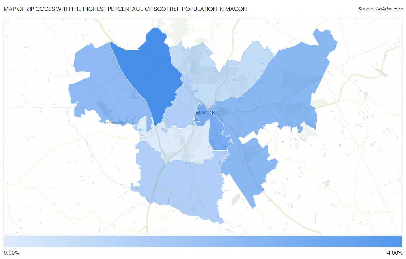 Zip Codes with the Highest Percentage of Scottish Population in Macon Map