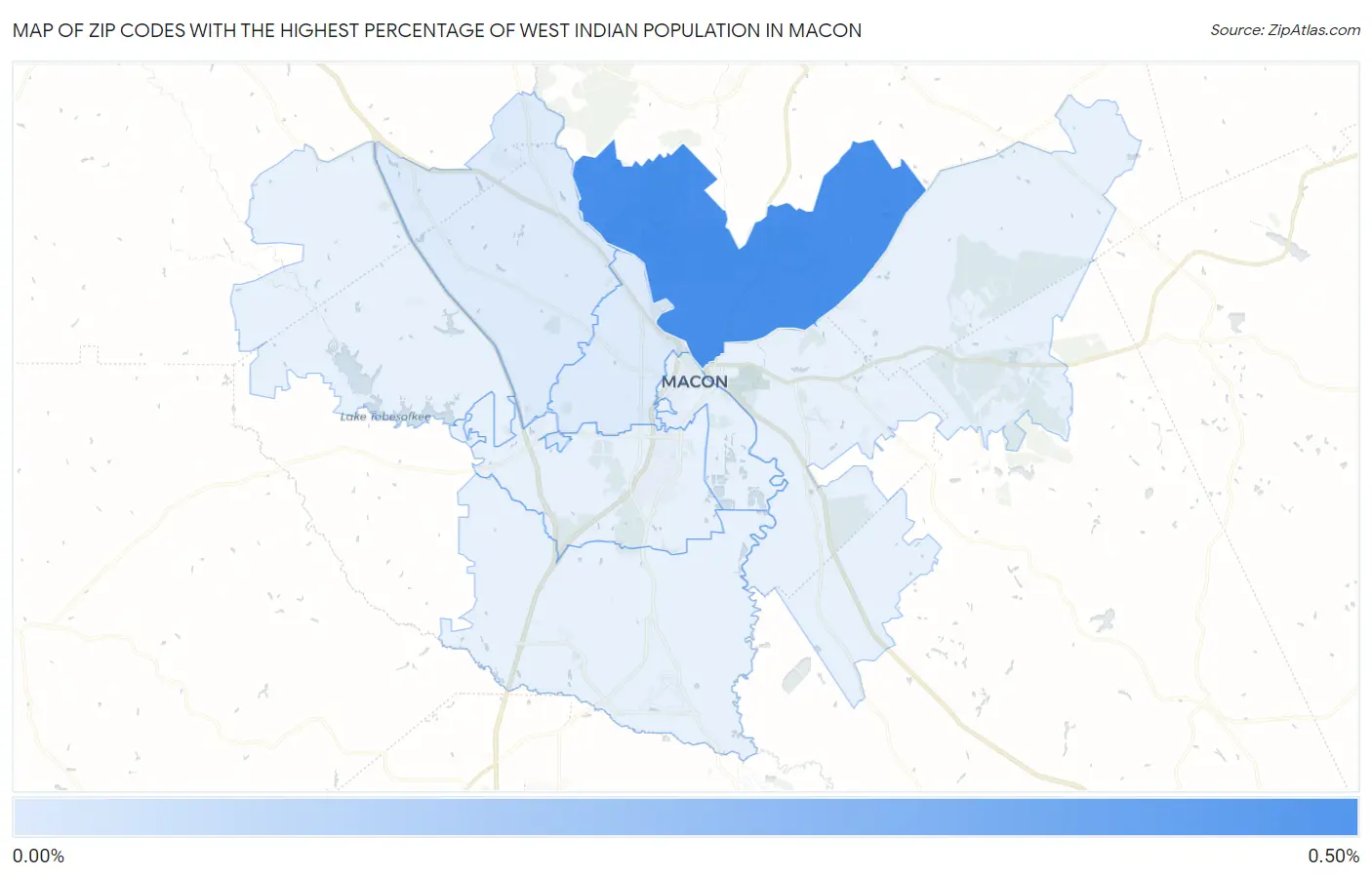 Zip Codes with the Highest Percentage of West Indian Population in Macon Map