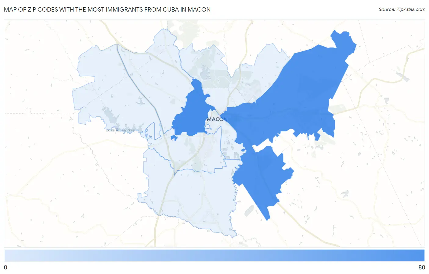 Zip Codes with the Most Immigrants from Cuba in Macon Map