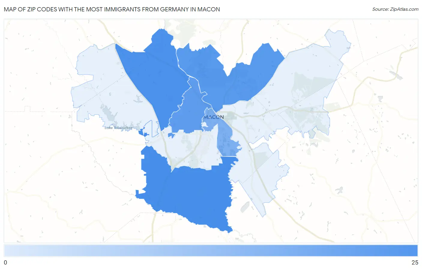 Zip Codes with the Most Immigrants from Germany in Macon Map
