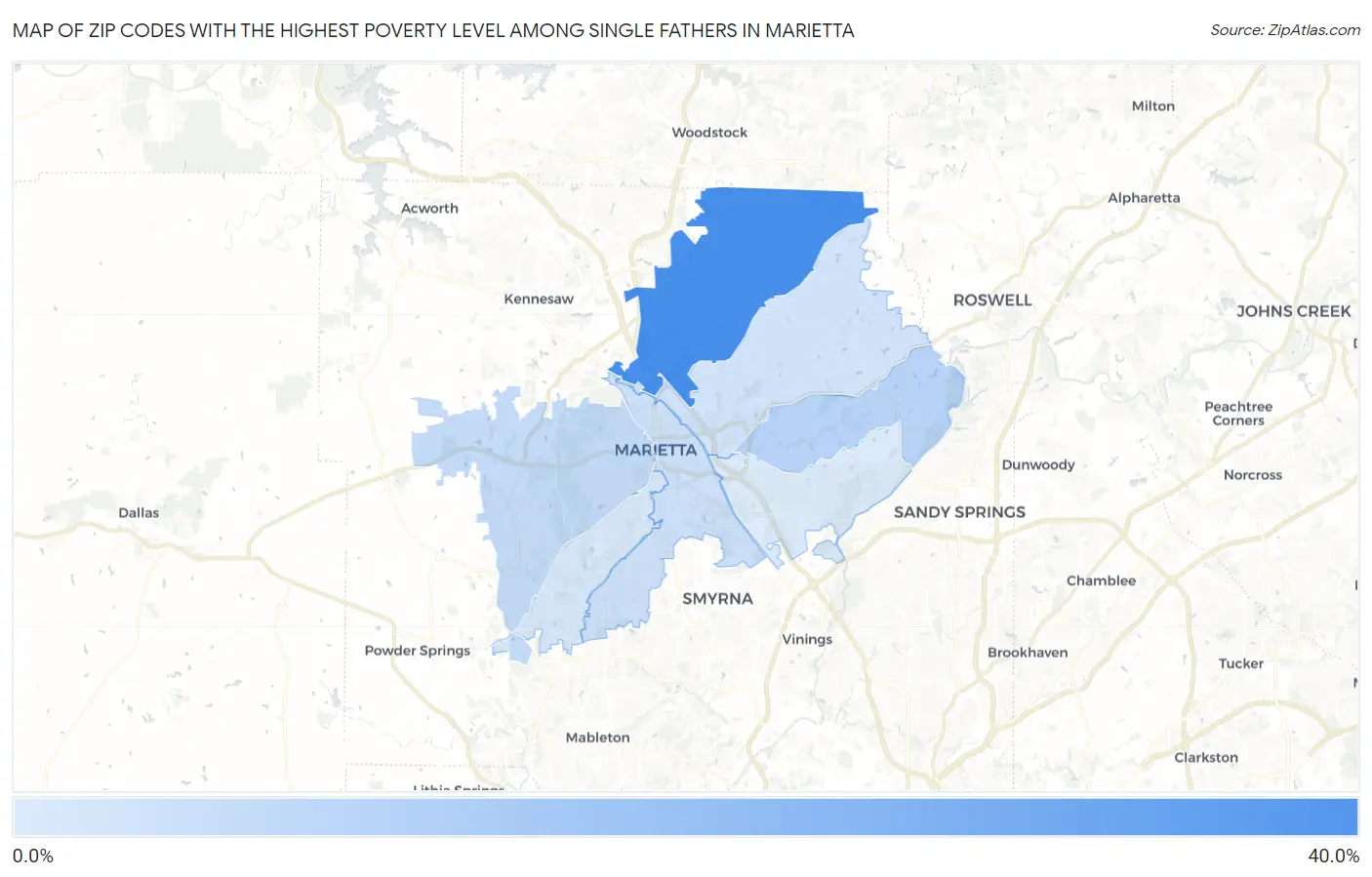 Zip Codes with the Highest Poverty Level Among Single Fathers in Marietta Map