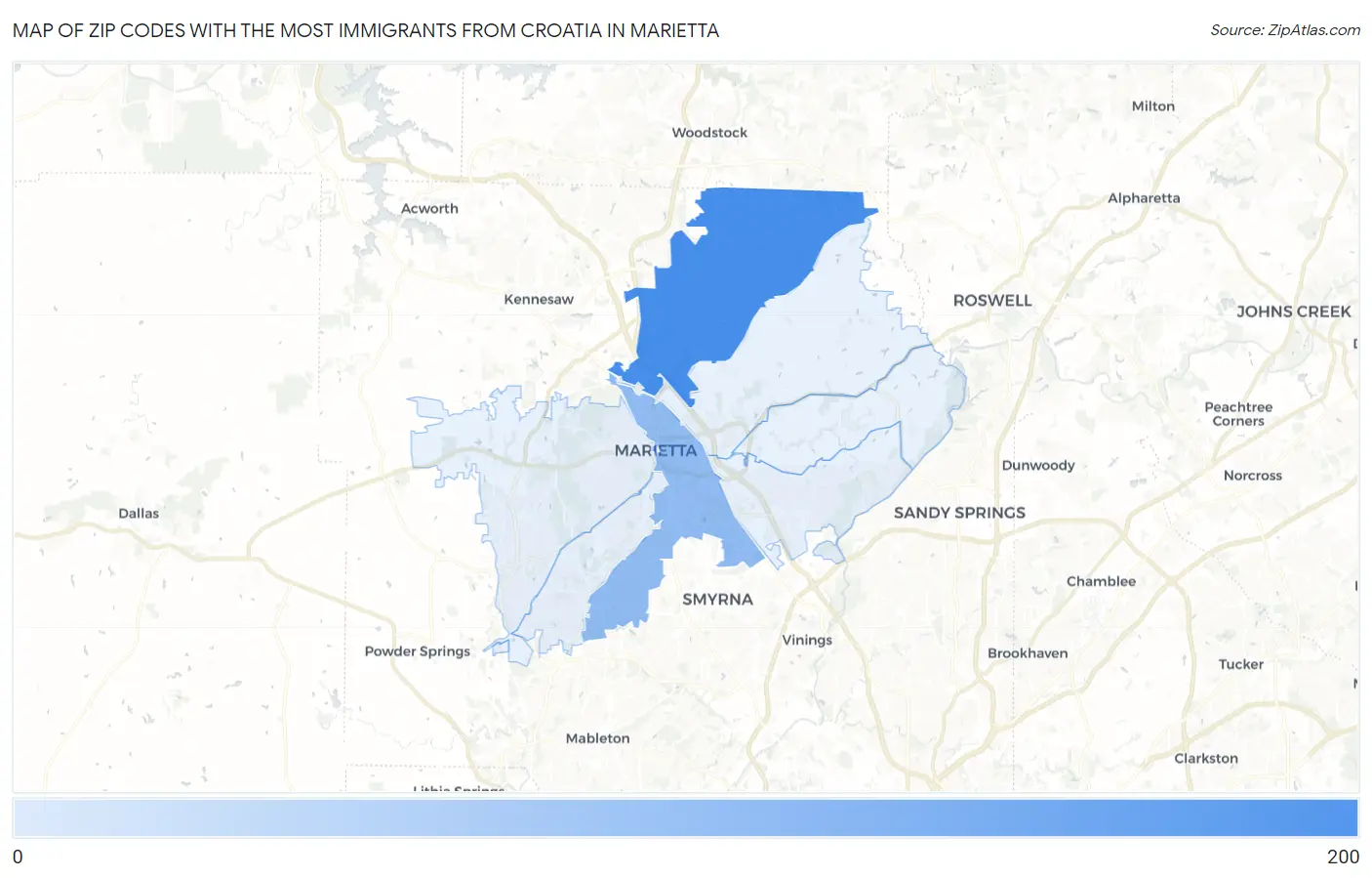 Zip Codes with the Most Immigrants from Croatia in Marietta Map