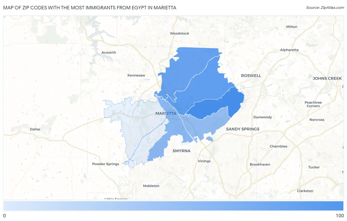 Zip Codes with the Most Immigrants from Egypt in Marietta Map