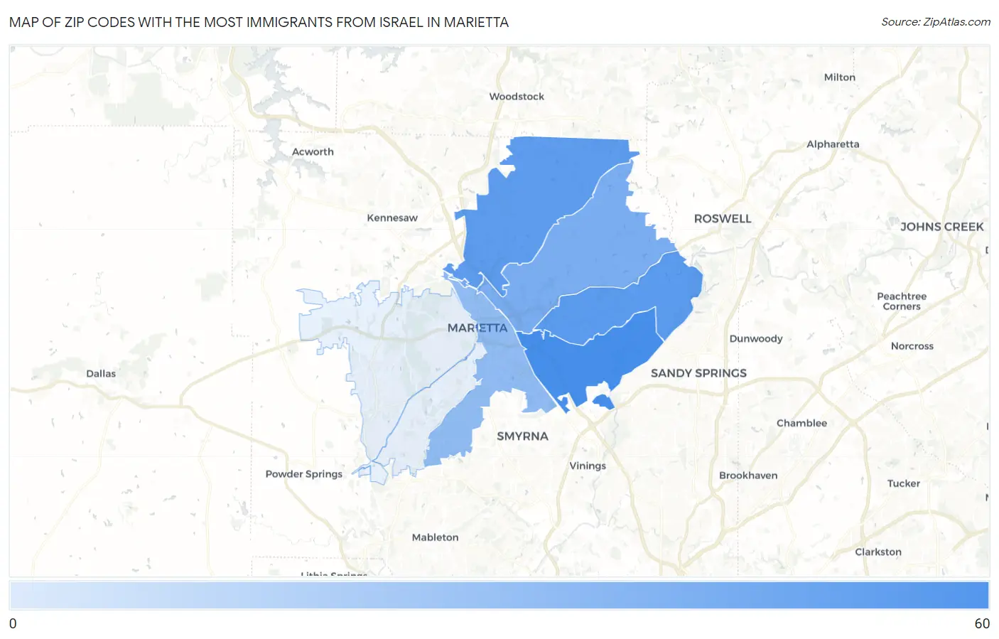 Zip Codes with the Most Immigrants from Israel in Marietta Map