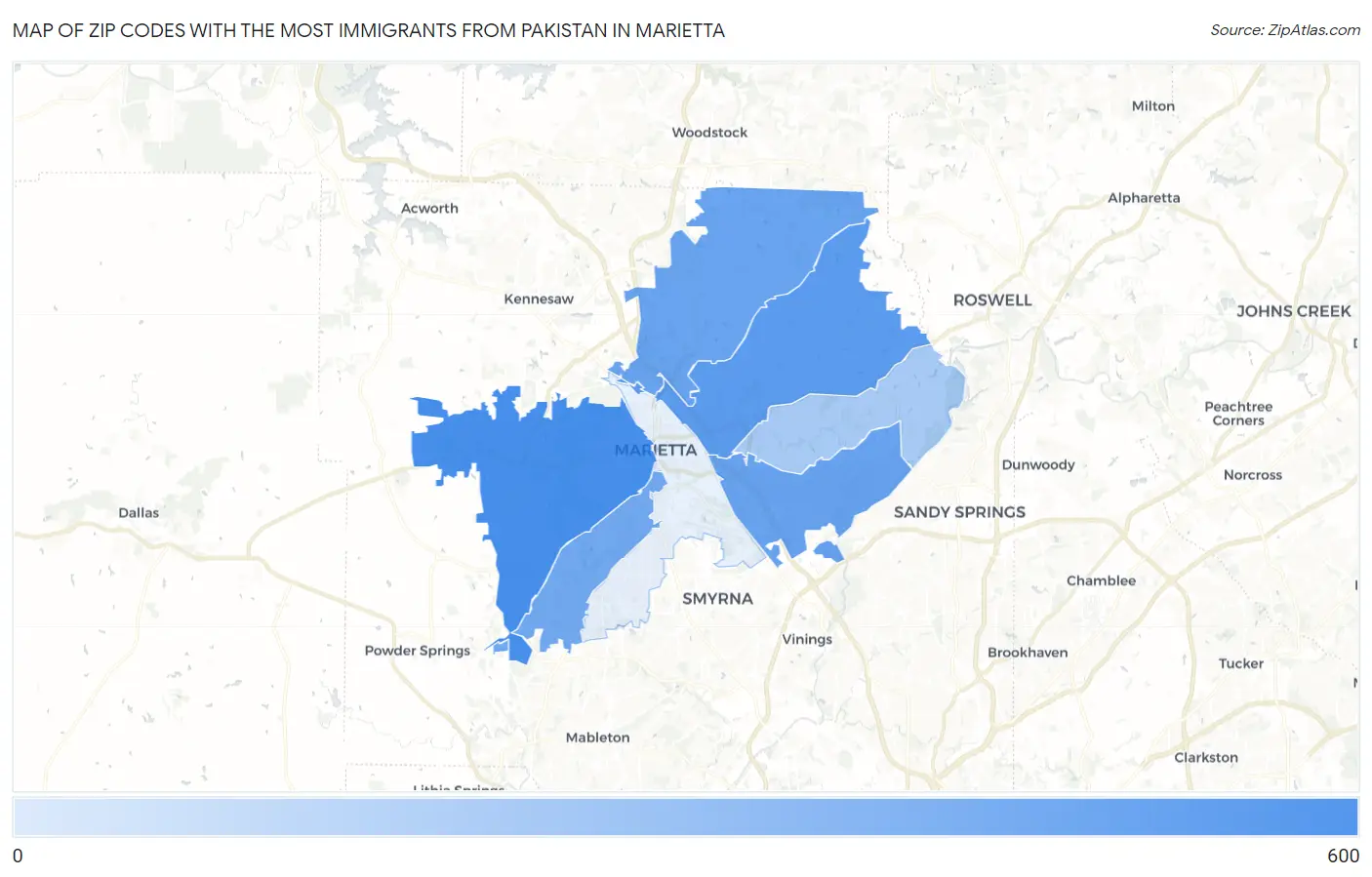 Zip Codes with the Most Immigrants from Pakistan in Marietta Map