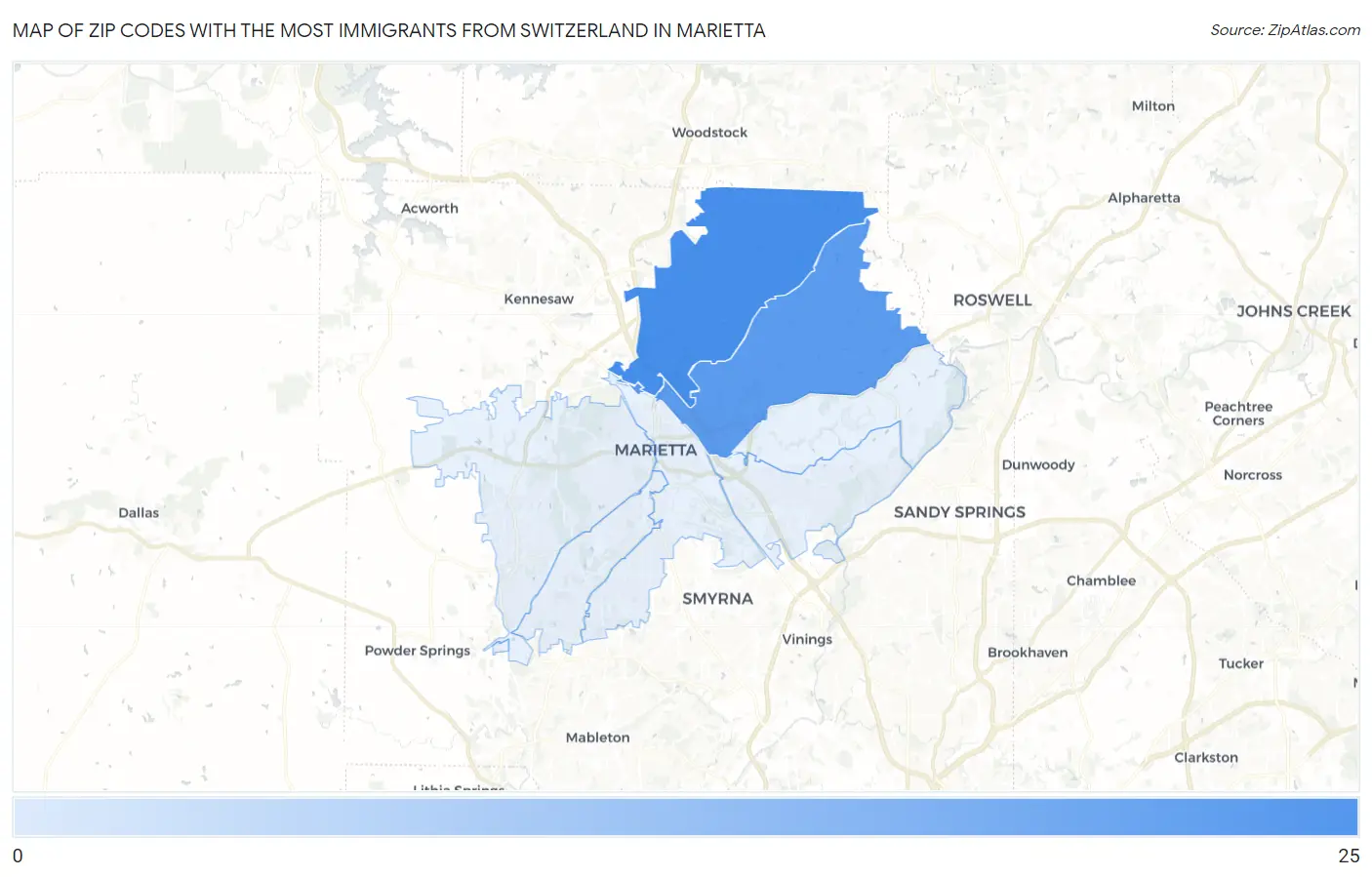 Zip Codes with the Most Immigrants from Switzerland in Marietta Map