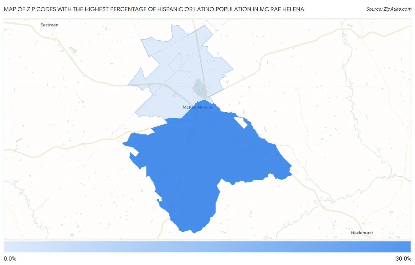 Zip Codes with the Highest Percentage of Hispanic or Latino Population in Mc Rae Helena Map
