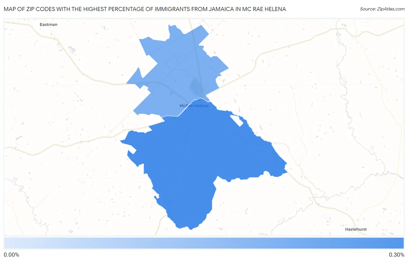 Zip Codes with the Highest Percentage of Immigrants from Jamaica in Mc Rae Helena Map