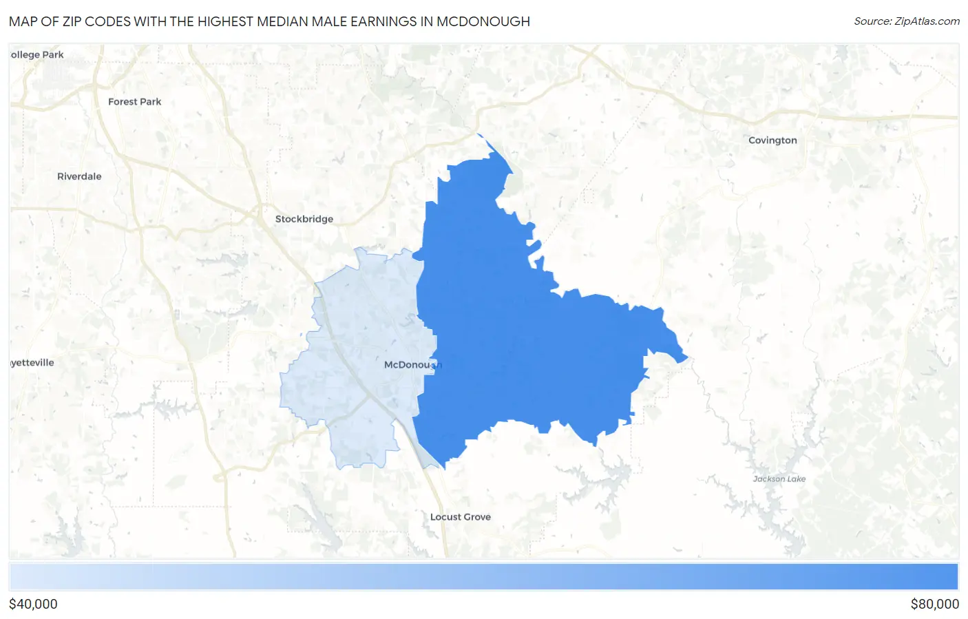 Zip Codes with the Highest Median Male Earnings in Mcdonough Map