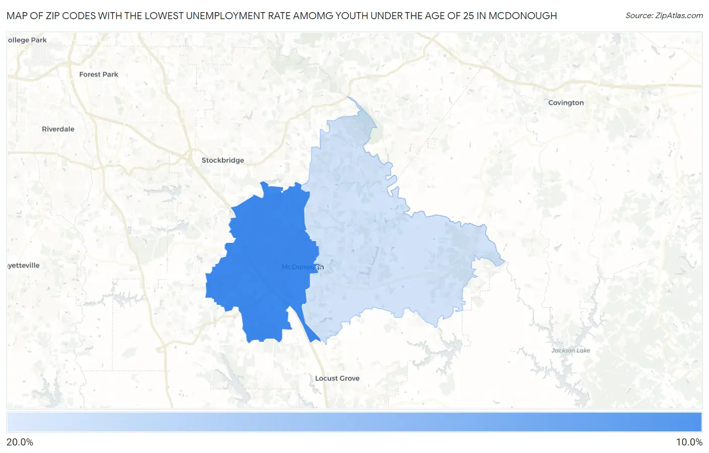Zip Codes with the Lowest Unemployment Rate Amomg Youth Under the Age of 25 in Mcdonough Map
