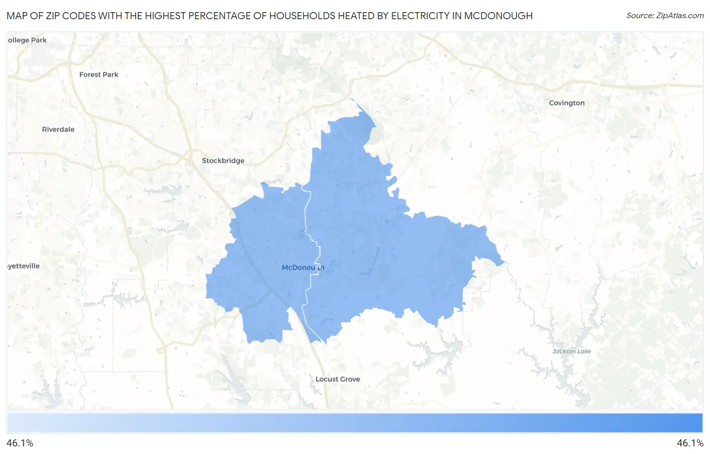 Zip Codes with the Highest Percentage of Households Heated by Electricity in Mcdonough Map