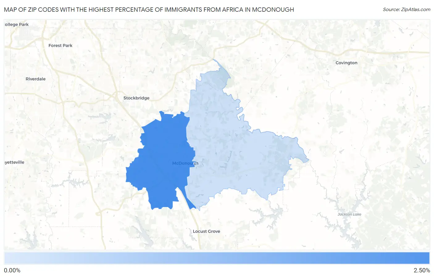 Zip Codes with the Highest Percentage of Immigrants from Africa in Mcdonough Map