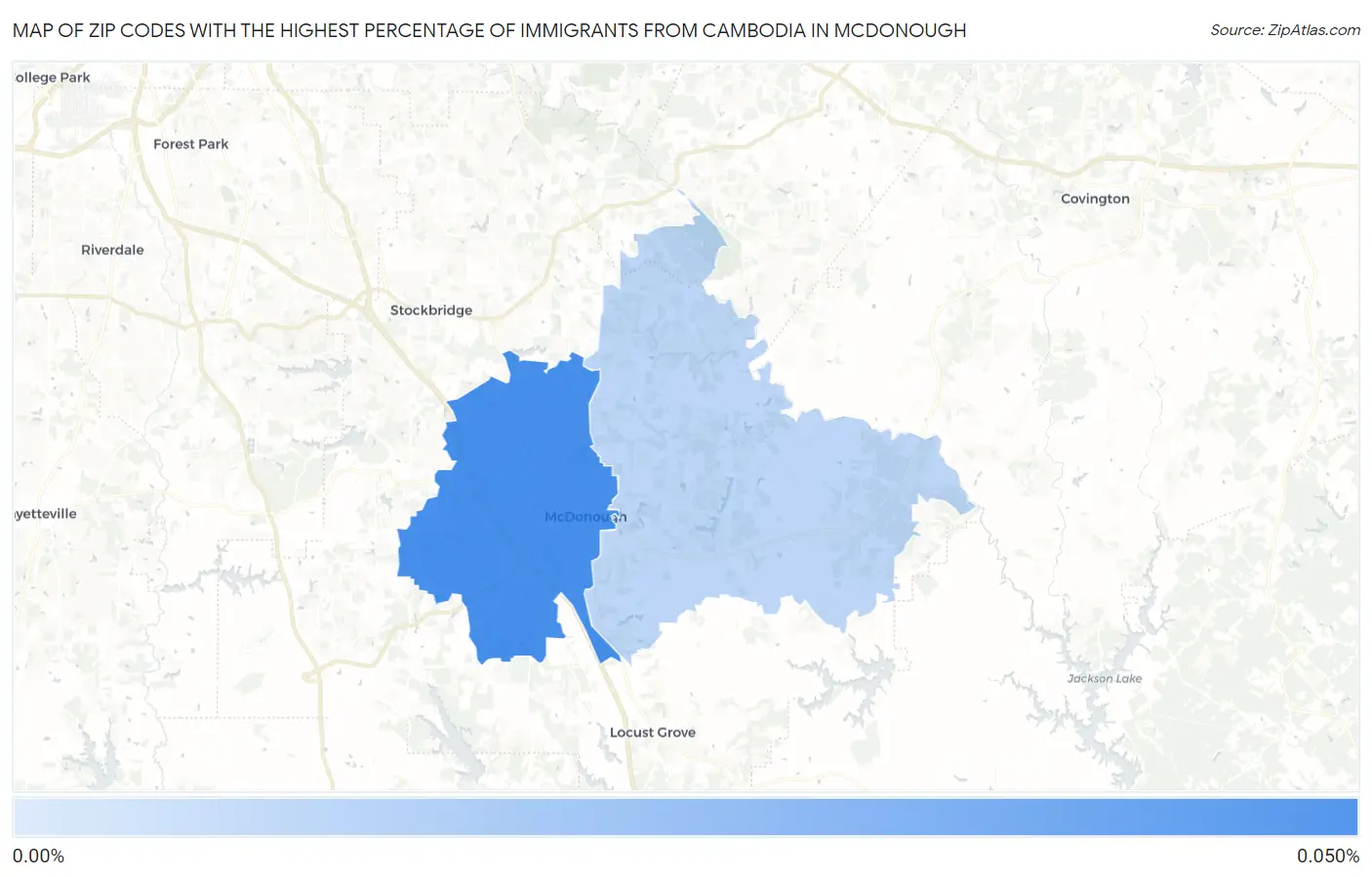 Zip Codes with the Highest Percentage of Immigrants from Cambodia in Mcdonough Map