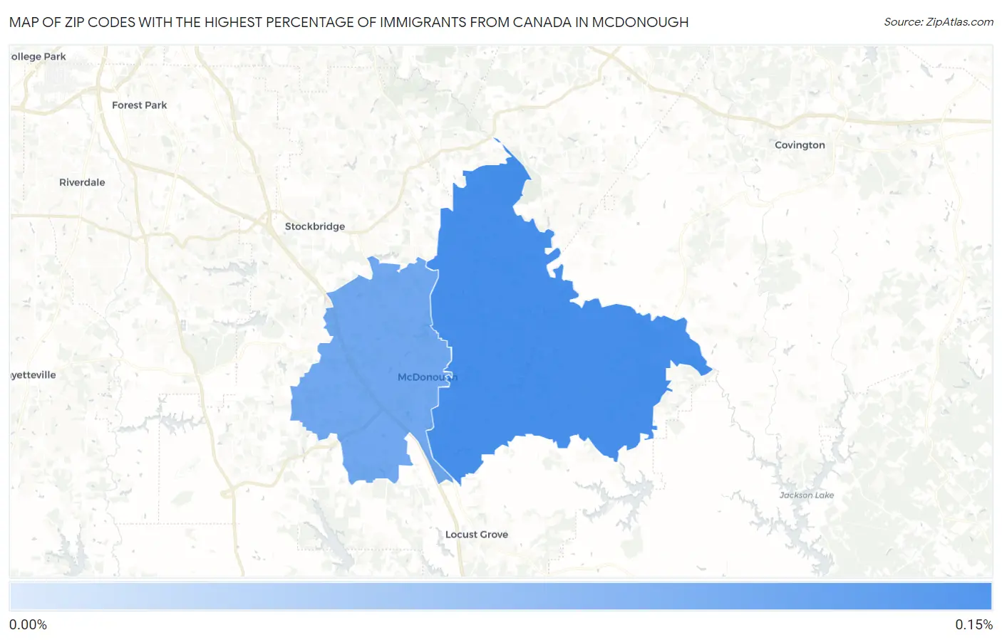 Zip Codes with the Highest Percentage of Immigrants from Canada in Mcdonough Map