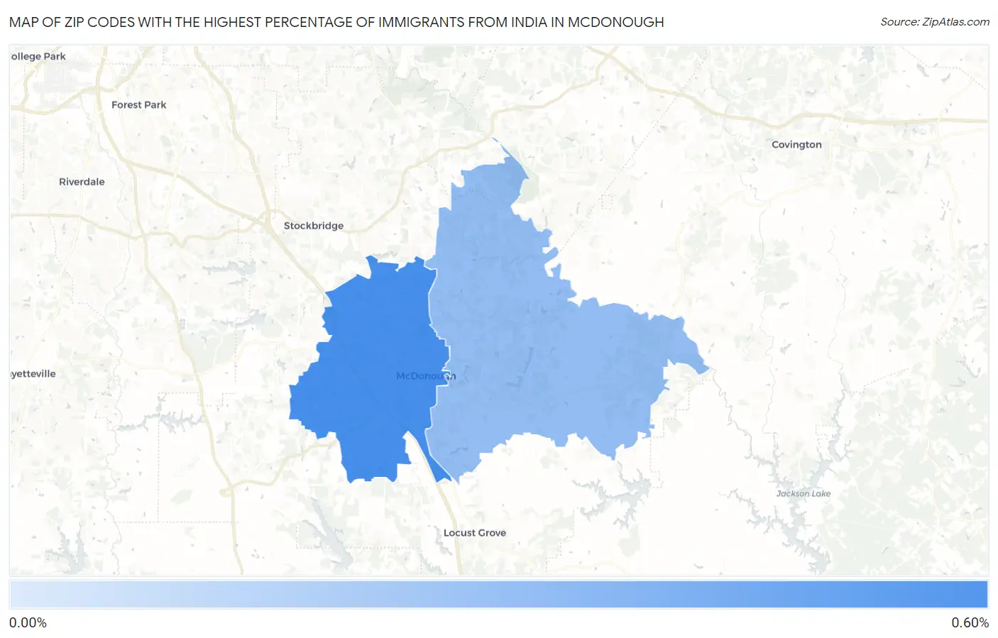 Zip Codes with the Highest Percentage of Immigrants from India in Mcdonough Map