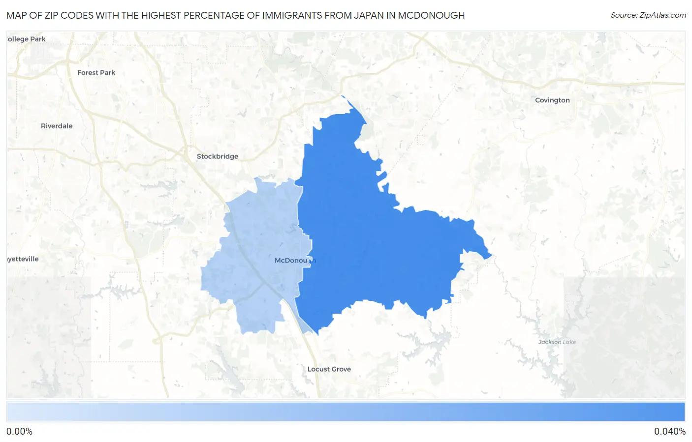 Zip Codes with the Highest Percentage of Immigrants from Japan in Mcdonough Map