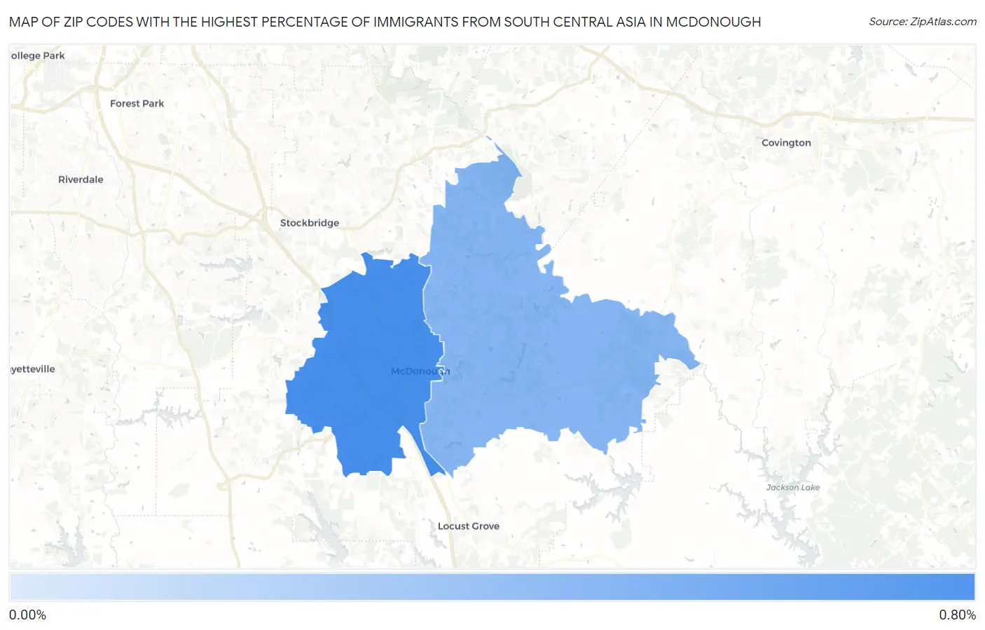 Zip Codes with the Highest Percentage of Immigrants from South Central Asia in Mcdonough Map