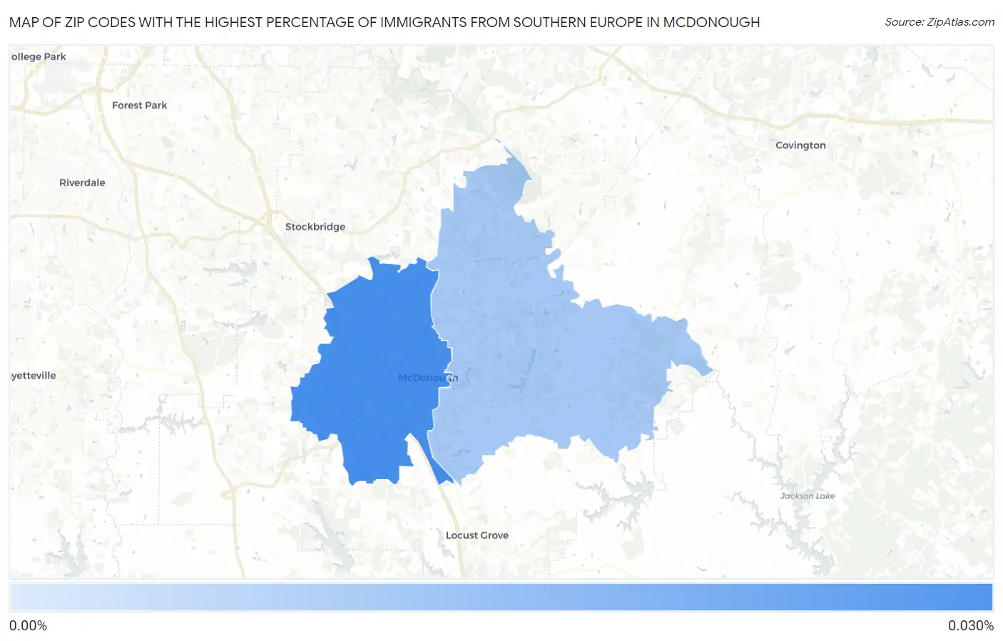 Zip Codes with the Highest Percentage of Immigrants from Southern Europe in Mcdonough Map