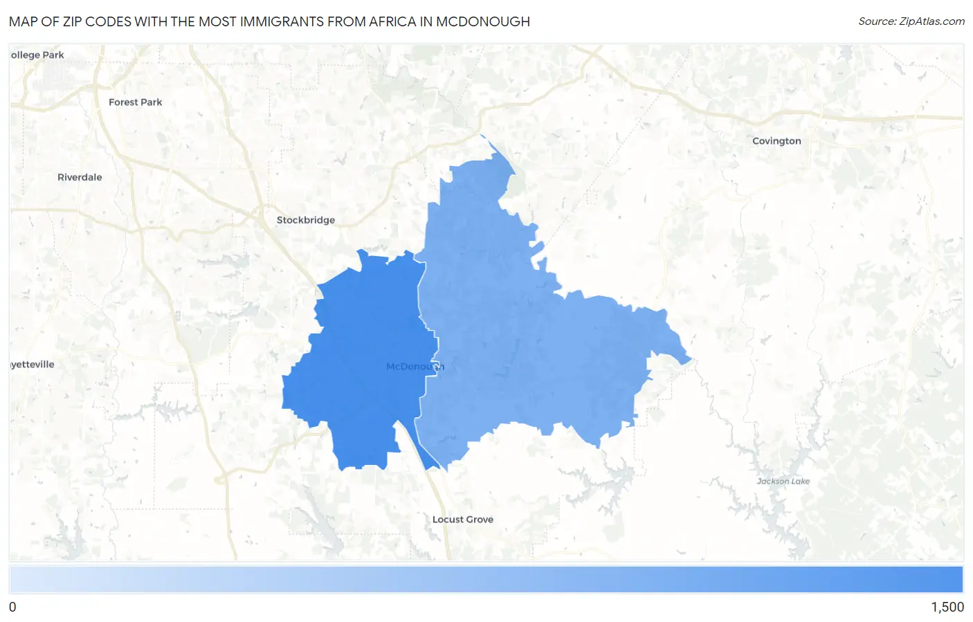 Zip Codes with the Most Immigrants from Africa in Mcdonough Map