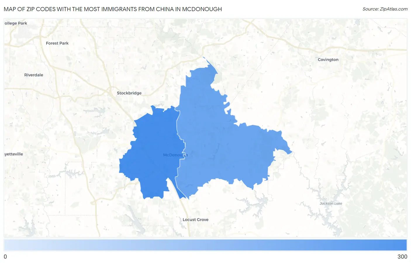 Zip Codes with the Most Immigrants from China in Mcdonough Map