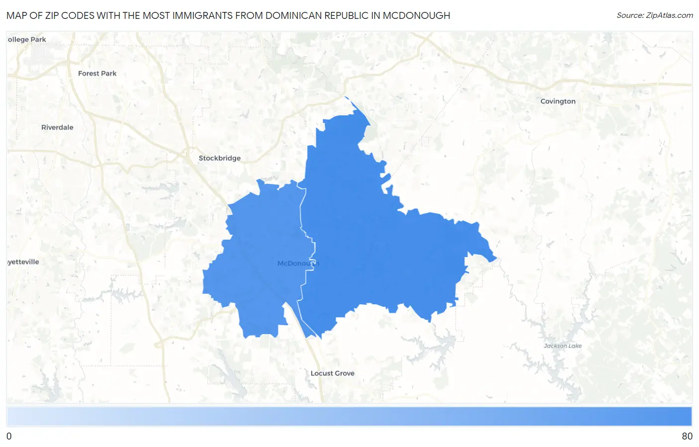 Zip Codes with the Most Immigrants from Dominican Republic in Mcdonough Map
