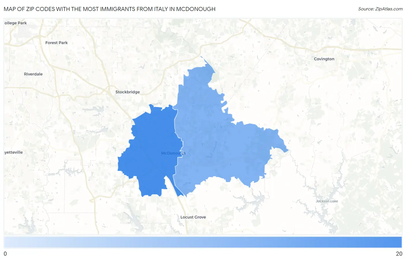 Zip Codes with the Most Immigrants from Italy in Mcdonough Map