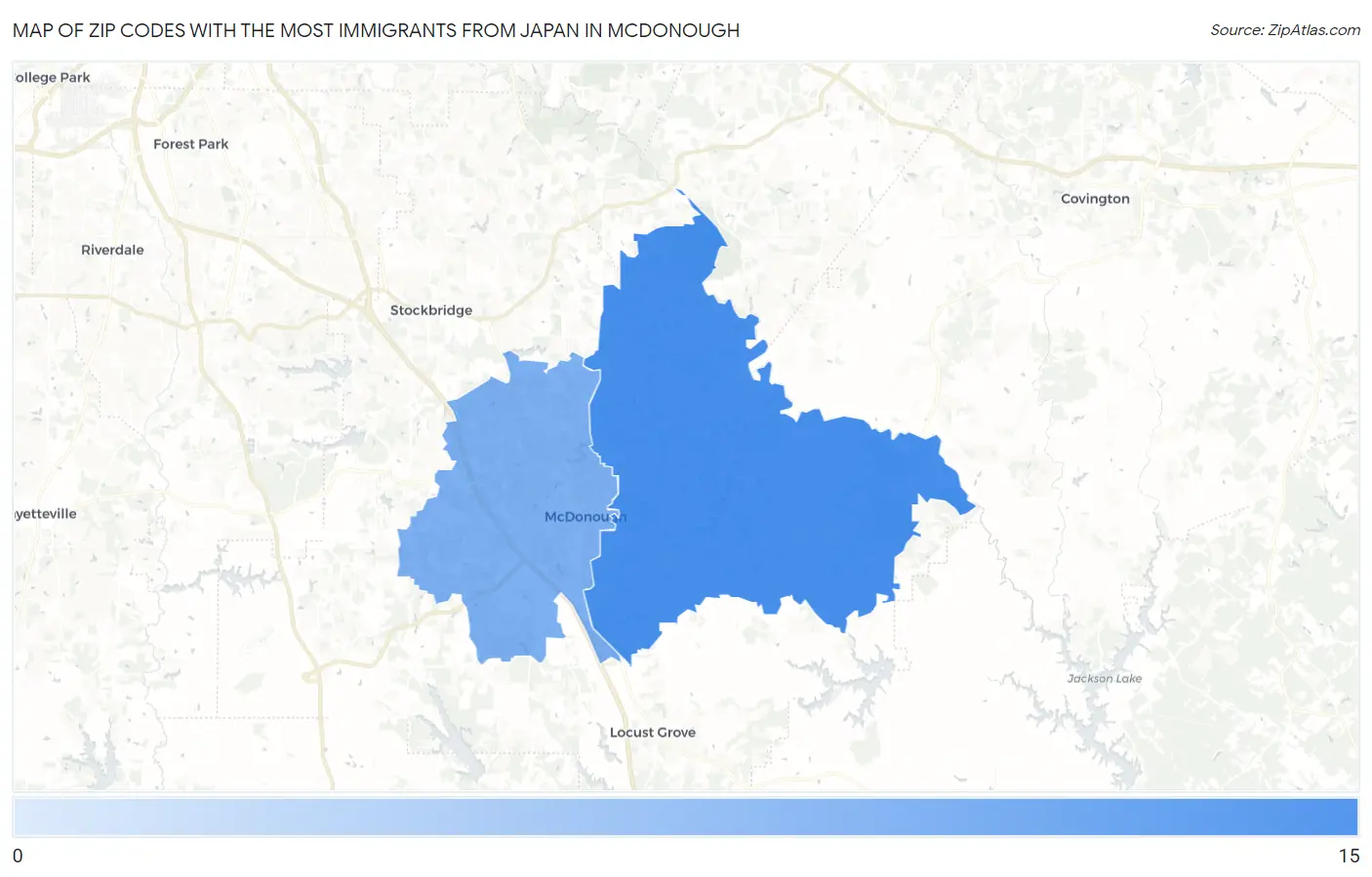 Zip Codes with the Most Immigrants from Japan in Mcdonough Map