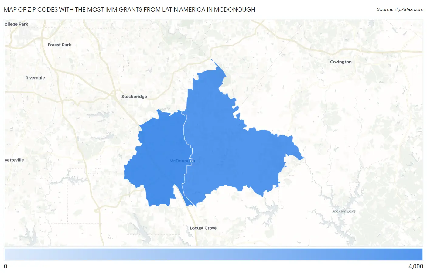 Zip Codes with the Most Immigrants from Latin America in Mcdonough Map