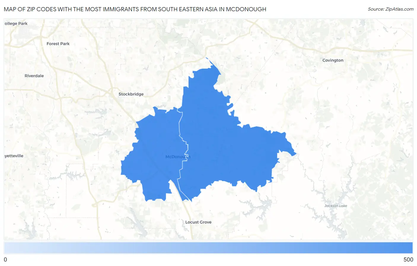 Zip Codes with the Most Immigrants from South Eastern Asia in Mcdonough Map