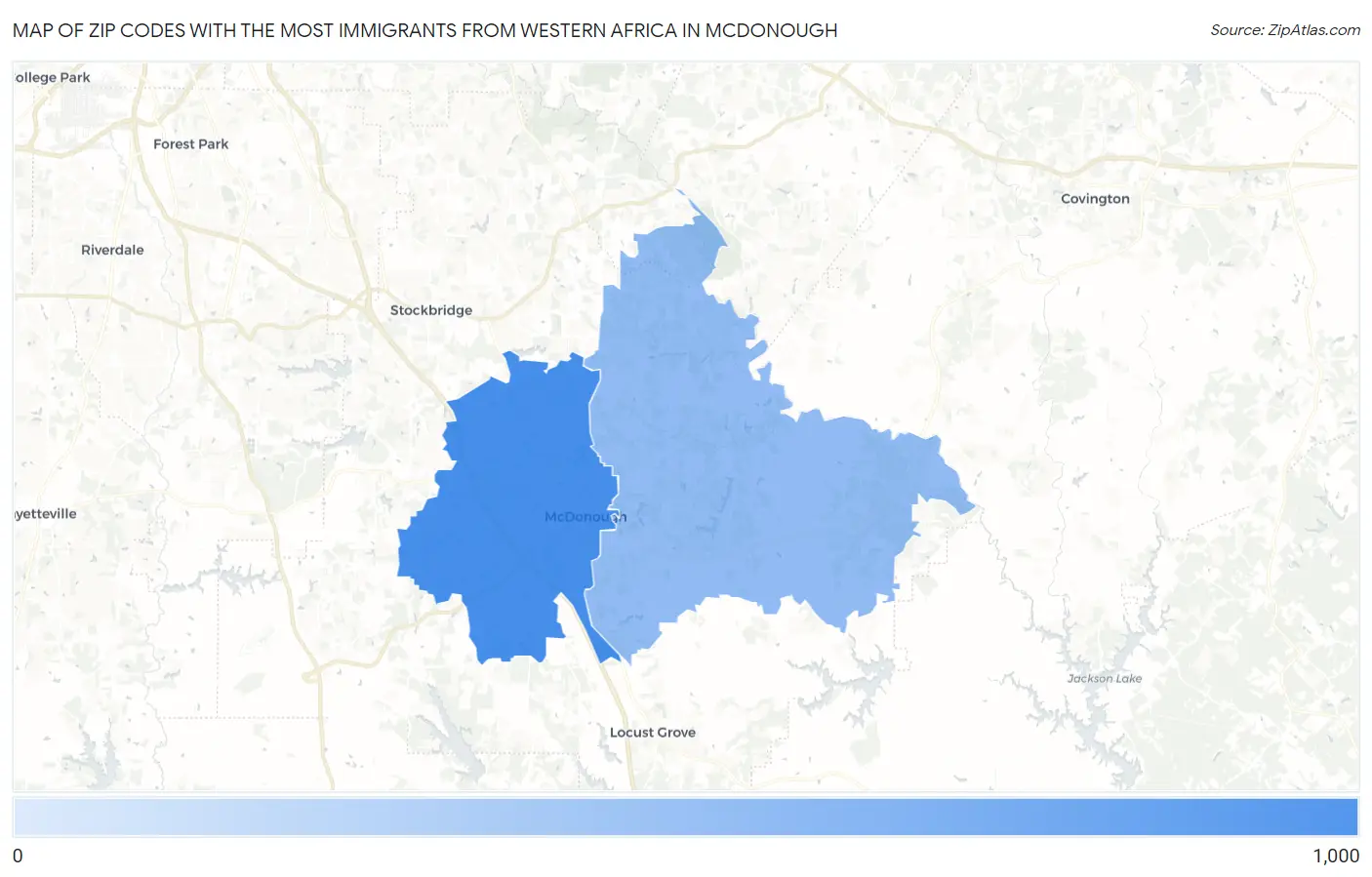 Zip Codes with the Most Immigrants from Western Africa in Mcdonough Map